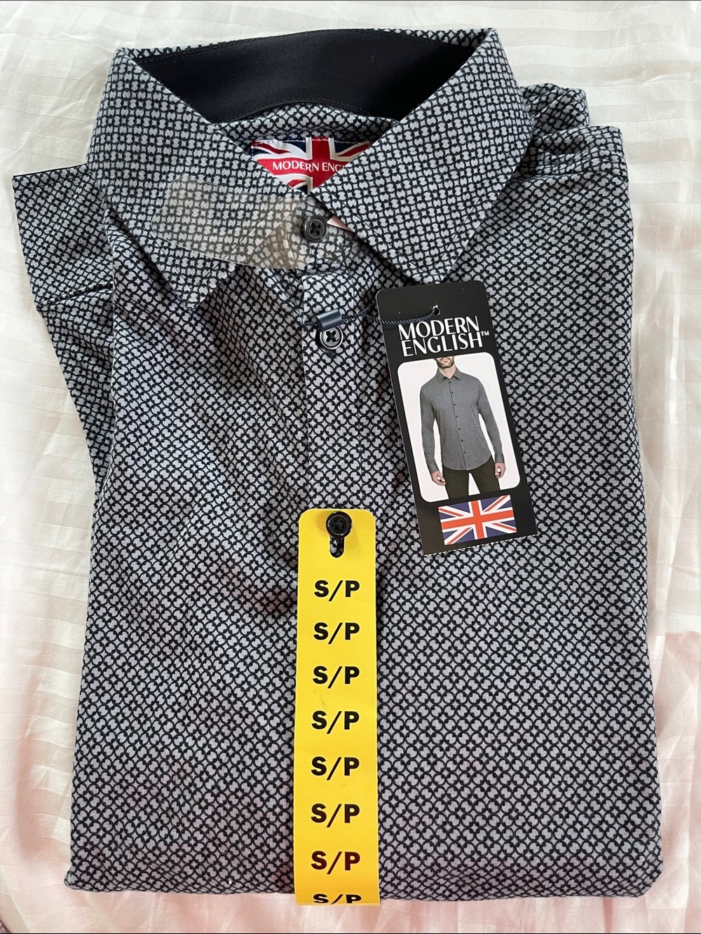 Men's Black & White Micro-Pattern Button-Down Shirt